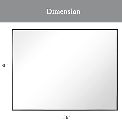 Bonverre 30 X 36 Inch Rectangle Wall Mirror, Aluminum Frame Rectangular Mirror For Bathroom, Vanity, Bedroom, Living Room, Entryway, Wall Mounted Horizontal Or Vertical, Black #TOP3