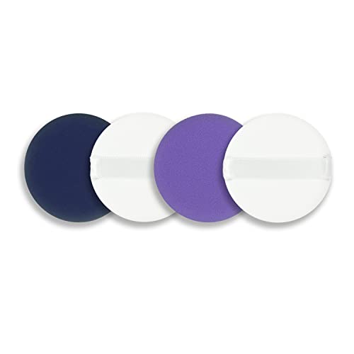 4Pcs of Round Puff Makeup Sponges. Small Air Hole Design, Dry and Wet Dual Use, Evenly Applied Powder, Suitable for Foundation and Makeup, Beauty Blender Foundation Mixing Container. (Purple + blue)