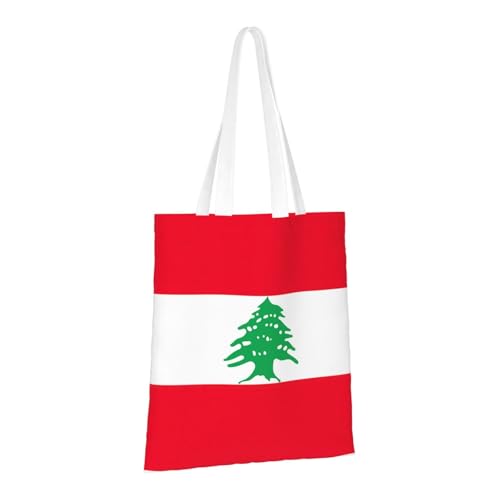 Flag Of Lebanon Print Polyester Canvas Tote Bag, Worthy Shopping Bag, Ideal For Present And Daily Errands2