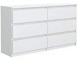 MebLocker Commode 6 Tiroirs Blanc 120 cm   Design Minimaliste   120 x 39 x 78,5 cm   Meuble de Rangement Spacieux pour Chambre, Salon ou Bureau