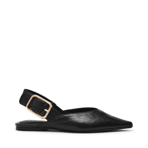 Steve Madden Sianna Ballerines Slingback noires avec boucle dorée, chaussures élégantes pour femme, Noir , 36 EU