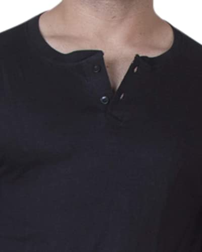 Veirdo Pure Cotton Regular Fit Henley Neck Full Sleeve T-Shirt for Men & Boys (TSH_23_Henley_Black)