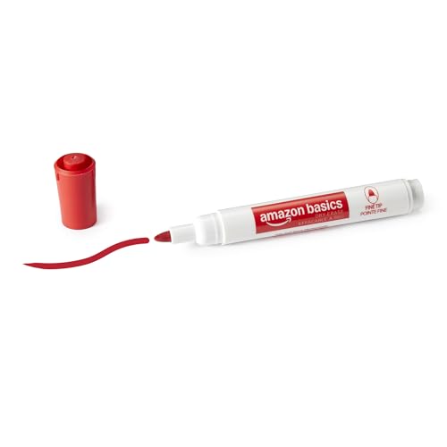 Image of Amazon Basics Low-Odor Dry Erase Whiteboard Markers, Fine Tip, Quick-Dry, Red, 36-Pack