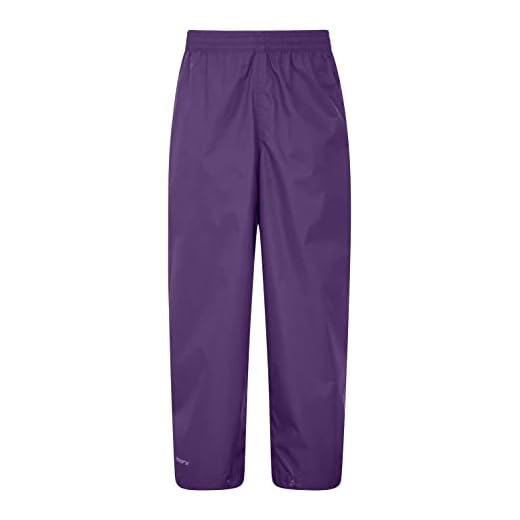 Mountain Warehouse Protectores Impermeables para niños Pakka - Pantalón con Costuras Selladas - Tobillo Ajustable - Pantalones Plegables para Lluvia - para la Escuela Morado 2-3 Años