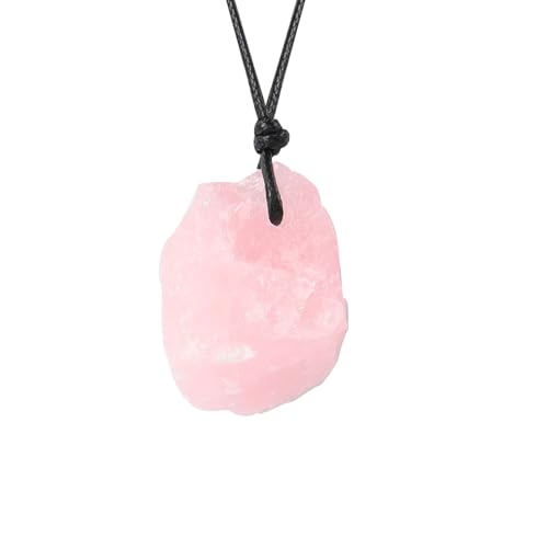 LERSUSI Natural Raw Crystal Necklace for Women Irregular Stone Necklaces Spiritual Gemstone Pendant with Adjustable Rope (Rose Quartz)