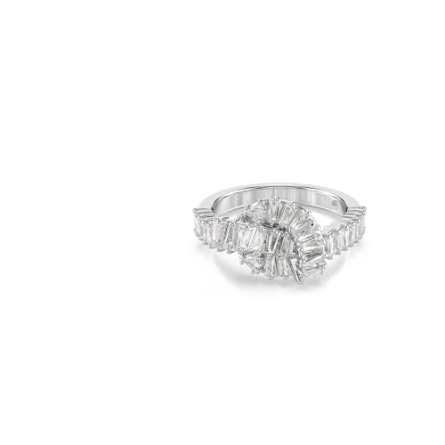 Swarovski Bague de la collection Matrix, cristaux incolores de taille baguette, en forme de nœud, en métal rhodié, taille 50