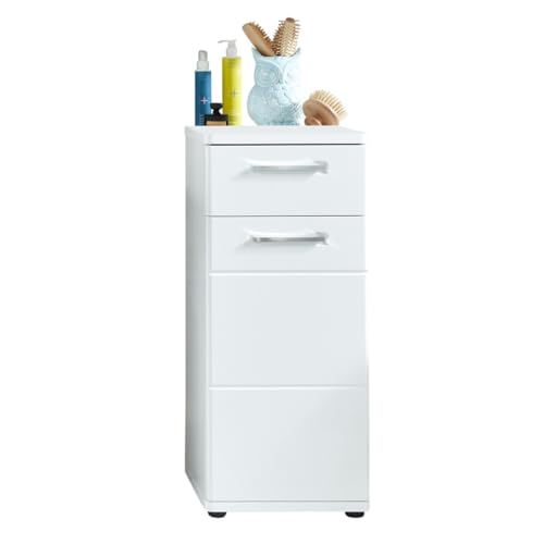 trendteam smart living - Monte - Standschrank - Weiß/Weiß Hochglanz - 1 Schublade und 2 Fächer - (BxHxT) 37 x 87 x 34 cm - chromfarbene Griffe - Kratzfest trendteam smart living - Monte - Standschrank - Weiß/Weiß Hochglanz - 1 Schublade und 2 Fächer - (BxHxT) 37 x 87 x 34 cm - chromfarbene Griffe - Kratzfest