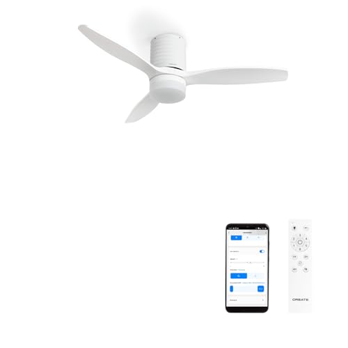 CREATE / WINDCALM LINE/Ventilador de techo con luz blanco y líneas horizontales con Wifi y mando / 40W, Ø132 cm, 3 temperaturas de luz, temporizador, función verano-invierno