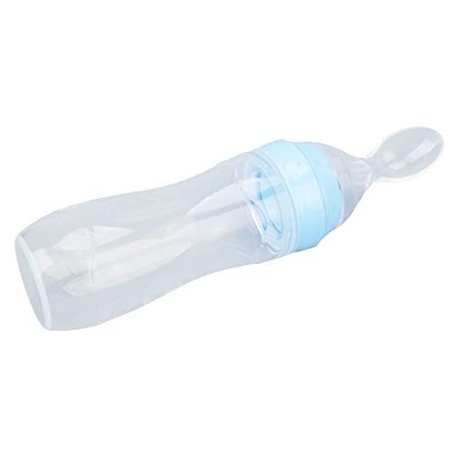 Alimentador de Alimentos con Cuchara Blanda para Ancianos, Biberón de Silicona Blanda con Cuchara, Alimentador de Bebés, Cuidado de Ancianos, Alimentador de Biberones, para Temblores de Manos,(Azul)