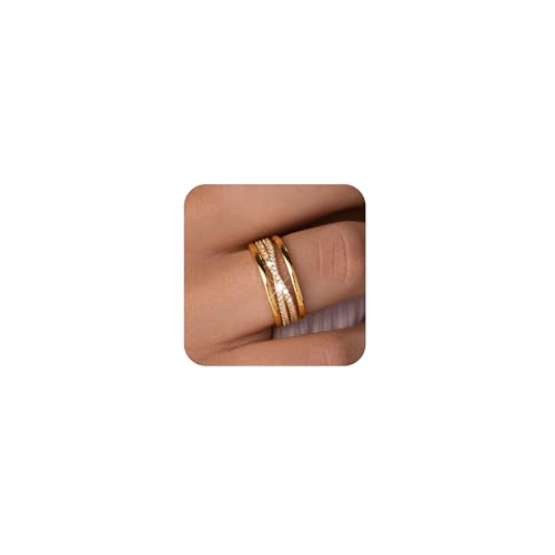 2PCS Gold Rings for Women 14k Gold Plated Stackable Thin Rings for Women Rings Non Tarnish Rings Aesthetic Jewelry Size for 6-10