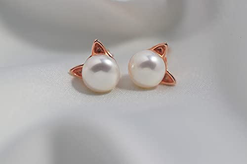 Wicary Cat Earrings Sterling Silver Pearl Earrings for Women Cat Stud Earring for Cat Lovers2
