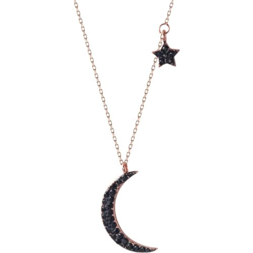 Collier étoile Lune cristal noir pour femme, chaîne maillons et bijou tendance