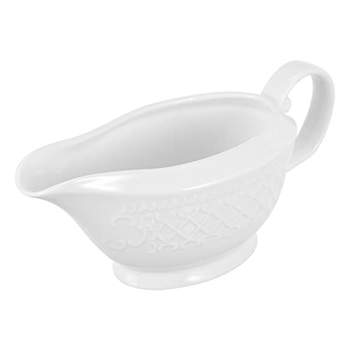 Cabilock Ceramic Gravy Boat Tomato Sauce Jug Seasoning Boat Ceramic Sauce Boat for Salad Dressings Creamer Broth Black Pepper White 200ml