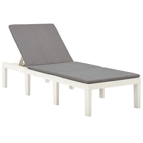 vidaXL Chaise Longue avec Coussin Bain de Soleil de Jardin Chaise Longue de Patio Transat de Terrasse Extérieur Arrière-Cour Plastique Blanc