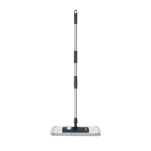 Mery | Mopa Microfibra Premium | Palo Telescópico Aluminio Máximo 140 cm | Rosca Universal | Lavable | Ecológico | Gris y Negro | Medidas Mopa: 45x15 cm