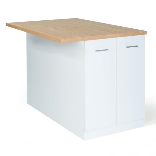 IDMarket - Ilot Central IVO 120 cm, color blanco con encimera de haya