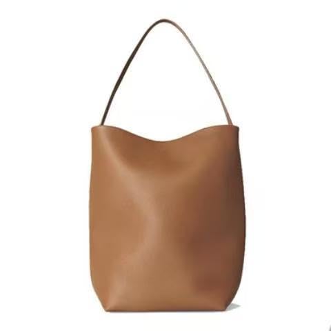Bucket bag Row leather large capacity bag Soft leather high-end commuting tote women's shoulder handbag (brown, Large size 16.93 * 14.96 * 8.27 inches)