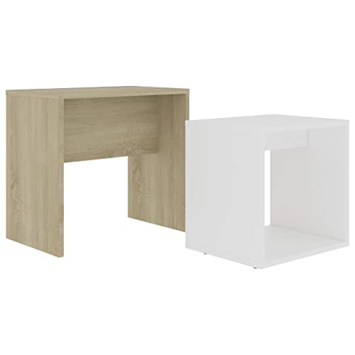 vidaXL Ensemble de Tables Basses Table d'Appoint Table Gigogne Canapé Salon Salle de Séjour Intérieur Blanc et Chêne Sonoma 48x30x45 cm Aggloméré