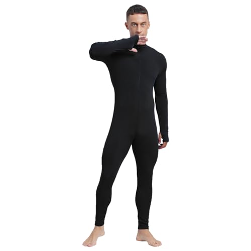 Sywiyi Mono deportivo para hombre, largo de cuerpo entero, de una pieza, corte ajustado, acanalado, entrenamiento, gimnasio, fitness, A negro., L