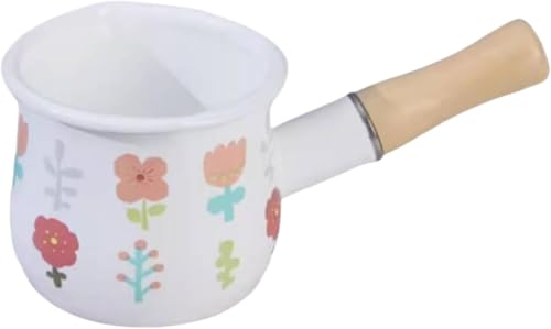 Wunnicx ミルクパン ih対応 ホーロー 小鍋 片手鍋 小さい鍋 400ml ホーローミルクパン ミニ 木製ハンドル ミルクポット セラミック 調理器具 離乳食 鍋 ミルク パン ih 直火 家庭用 キッチン 調理レストラン 煮物 小さい 一人鍋 加