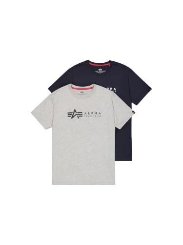 Alpha Industries Alpha Label T 2 Pack T-Shirt für Herren Grey.Heat/Rep.Blue – Ansicht 1