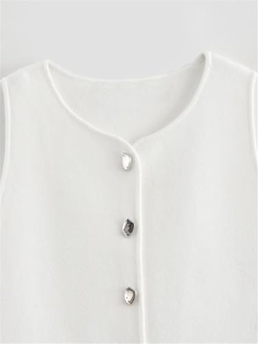 Women's Ribbed Knit Vest, Cropped Sleeveless Tank Top with Round Neck and Flat Stitch Pattern2