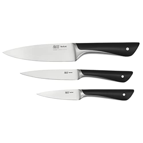Tefal Jamie Oliver 3-Piece Kitchen Knife Starter Set – German Stainless Steel Knives (15cm Chef, 12cm Utility & 9cm Paring) for Everyday Cooking & Meal Prep, K267S355