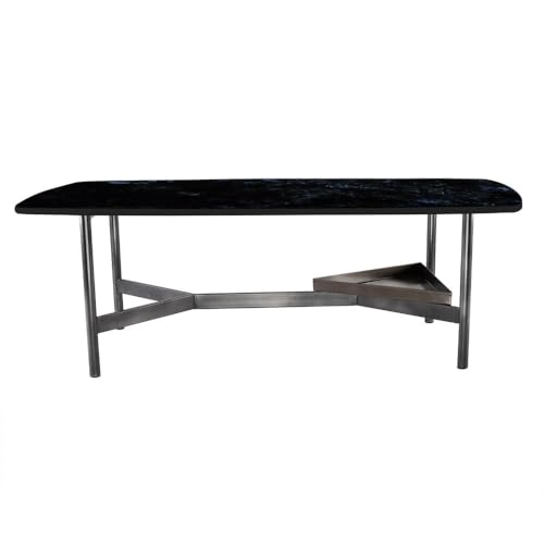Image of Wakefit Malabar Coffee Table I Marble Finish I Vitrified Tile Top I Volga Blue