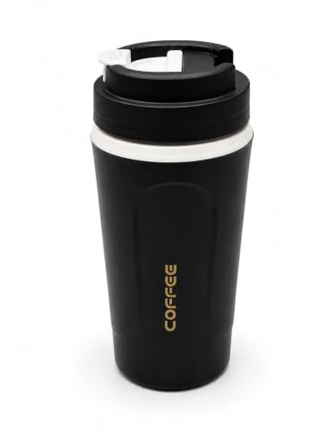 Image of Kitchivo Multipurpose Insulated Travel Mug - 350ml | Double Wall Stainless Steel Flask for Coffee, Tea & Milk | 100% Leak-Proof | Keeps Hot & Cold for Hours | Car Friendly (Black)