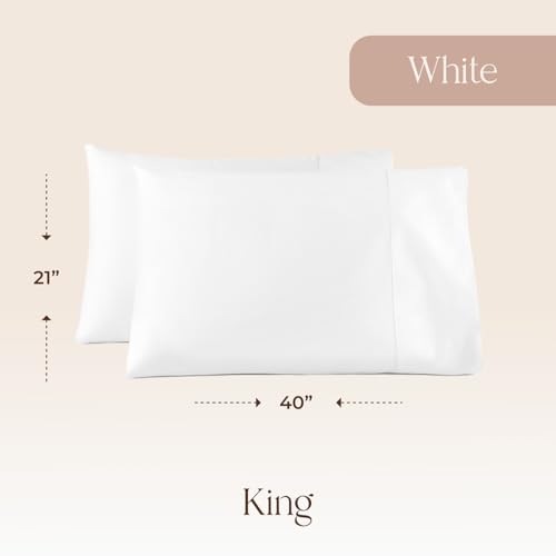 Image of 100% Organic Cotton Pillow Cases King Size Set of 2-100% Cotton Pillowcases GOTS Certified 300 Thread Count - Naturally Cooling Comfortable Breathable & Soft Pillow Cases (White, King)