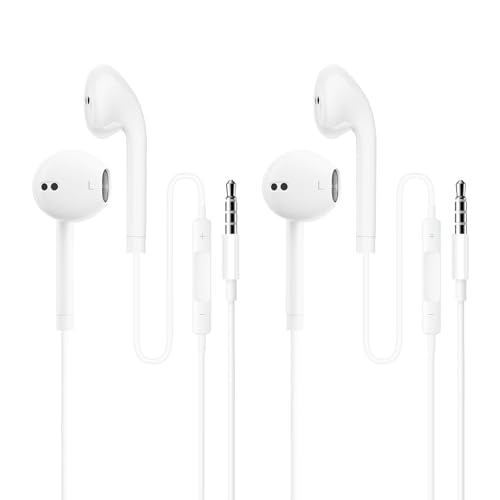 XINSHIKEJI 2 Pack Kopfhörer mit Kabel, kabelgebundene Halb-In-Ear-Kopfhörer mit 3,5 mm Klinkenstecker, kabelgebundene Ohrhörer mit Mikrofon und Lautstärkeregler für die meisten 3,5 mm Audiogeräte