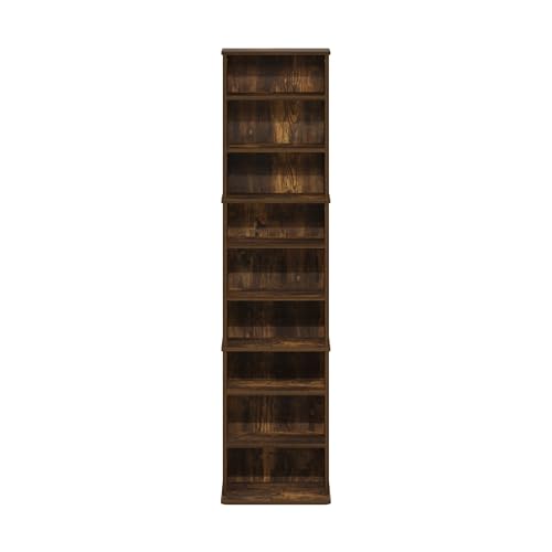 Image of Furinno Jaya DVD Shelf, 9-Shelf Tall Narrow CD Rack, Media Shelf with Adjustable Shelves, DVD Storage Cabinets for CD Bluray Game Disc, Easy Assembly, for Living Room, Home Office, Amber Pine