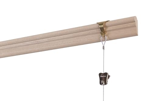 Image of STAS Windsor Traditional Wood Picture Rail Crown Moulding - 47 Inch + 2X Gold /Brass Moulding Hooks, 2X Clear Cords and 2X Picture Hooks