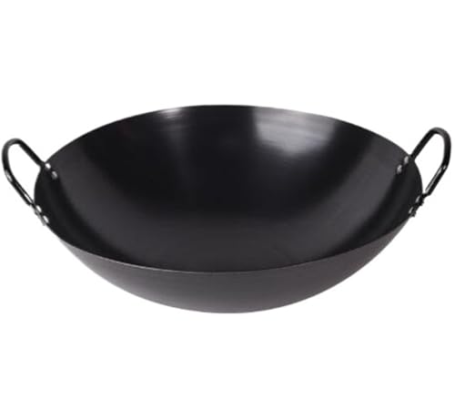 JingNian Sartén Wok de Hierro Fundido Negro, Resistente y Duradero, Revestimiento Antiadherente, Compatible con Inducción, Gas y Vitrocerámica, Cocina Saludable y Uniforme(40cm)