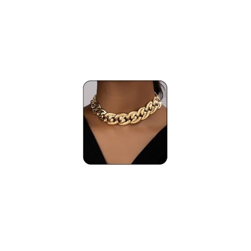 Otxas Chunky Gold & Silver Necklaces for Women - Punk Choker, Cuban Chain, Vintage & Trendy Hip-hop Jewelry