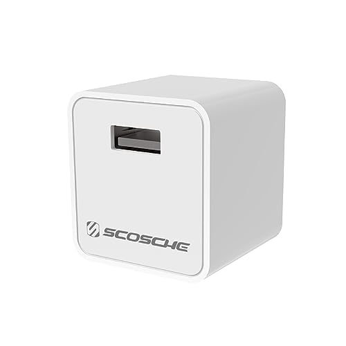 Scosche HA12WT-RP SuperCube 12W Single USB Port Portable Wall Charger Adapter for All USB Devices, Cell Phone, Tablet, Travel Charger in White