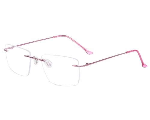 Roshfort Rimless Rectangle Zero Power Blue Cut Computer Glasses | Bluelight Blocking Eyeglasses for Men & Women | Ultra-Lightweight Stylish Spectacles Frame for Office Daily Use. (Italic Pink/Clear)