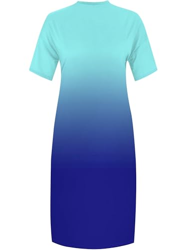Image of SUZONANA Women Casual T-Shirt Dress V Neck Short Sleeve Solid Color Oversize Dress with Front Two Pockets