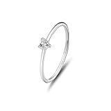 Anillo para mujer, anillo solitario fino en forma de corazón, oro blanco de 0,1 quilates, platino 950, talla 49 (15,6)