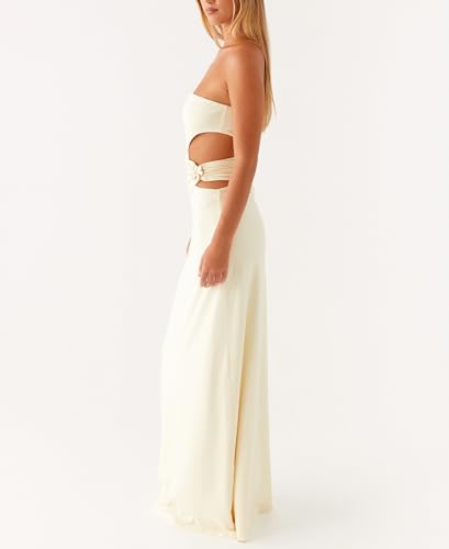 Image of Yiulangde Sexy Cut Out Maxi Dress for Women Spaghetti Strap Backless Bodycon Dress Y2k Hollow Sleeveless Cocktail Long Dresses