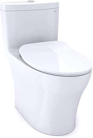 TOTO MS646234CEMFG#01 Aquia IV One-Piece Elongated Dual Flush 1.28 and 0.8 GPF Universal Height, WASHLET+ Ready Toilet with CEFIONTECT, White-MS646234CEMFG, Cotton White