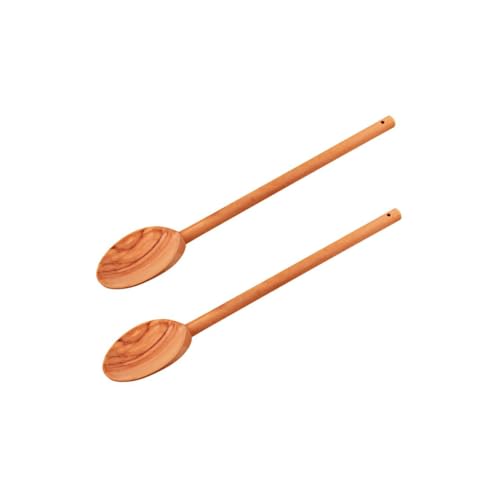 Fackelmann 9986150 Lot de 2 cuillères de Cuisine Rondes 30 cm en Bois d'olivier, cuillère en Bois, cuillère Cuisine, Marron, 30 x 7,8 x 1,2 cm