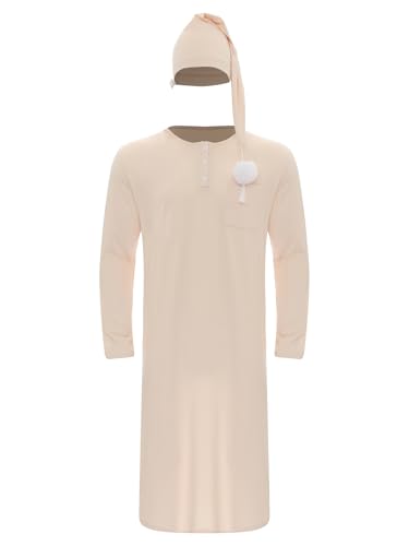 Hedmy Men's Soft Loose Sleepwear Nightshirt Long Sleeve Nightgown Robe Pajama Set with Sleeping Cap3