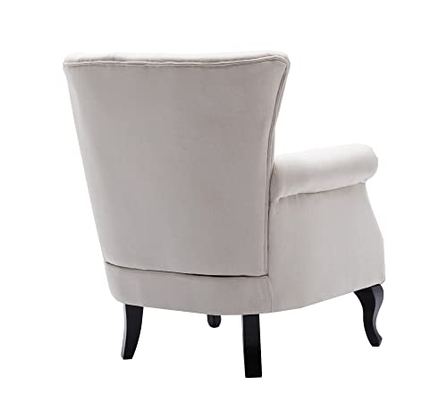 Janoray Mid Century Modern Accent Chair Upholstered Armchair Comfy Linen Fabric Single Sofa With Tufted Wingback For Small Spaces Bedroom Living Room, Beige B-Linen #TOP6