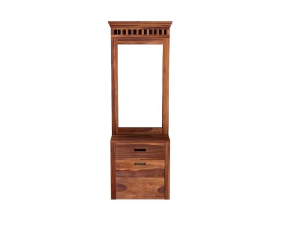 Image of Solid Wood Wooden Dressing Table for Bedroom with 1 Drawer Mirror and Huge Storage Space with Stool | Long Dresser Table with Mirror
