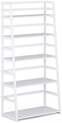 SIMPLIHOME Acadian SOLID WOOD 63 inch x 30 inch Transitional Ladder Shelf Bookcase in White with 5 Shelves, for the Living Room, Study and Office