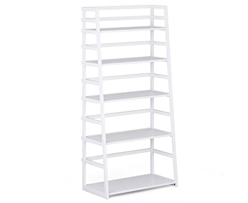 Simplihome Acadian Solid Wood 63 Inch X 30 Inch Transitional Ladder Shelf Bookcase In White With 5 Shelves, For The Living Room, Study And Office #TOP4