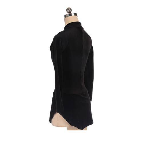 Vestido de patinação artística, gola alta de veludo, cor sólida, mangas compridas, fantasia de compe