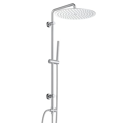 Görbach Columna de Ducha sin Grifo Acero Inoxidable Columna de Hidromasaje Altura Adjustable Conjunto Set de Ducha con Ducha Mano y Cabezal Ducha Rociador en Acero INOXI D30cm