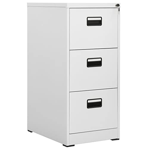 Metal Lateral File Cabinets with Lock, 3 Drawer Steel Filing Organization Storage Cabinet, Home Office Steel Lateral File Cabinet, Assembly Required (Light Grey 46x62x102.5 cm)